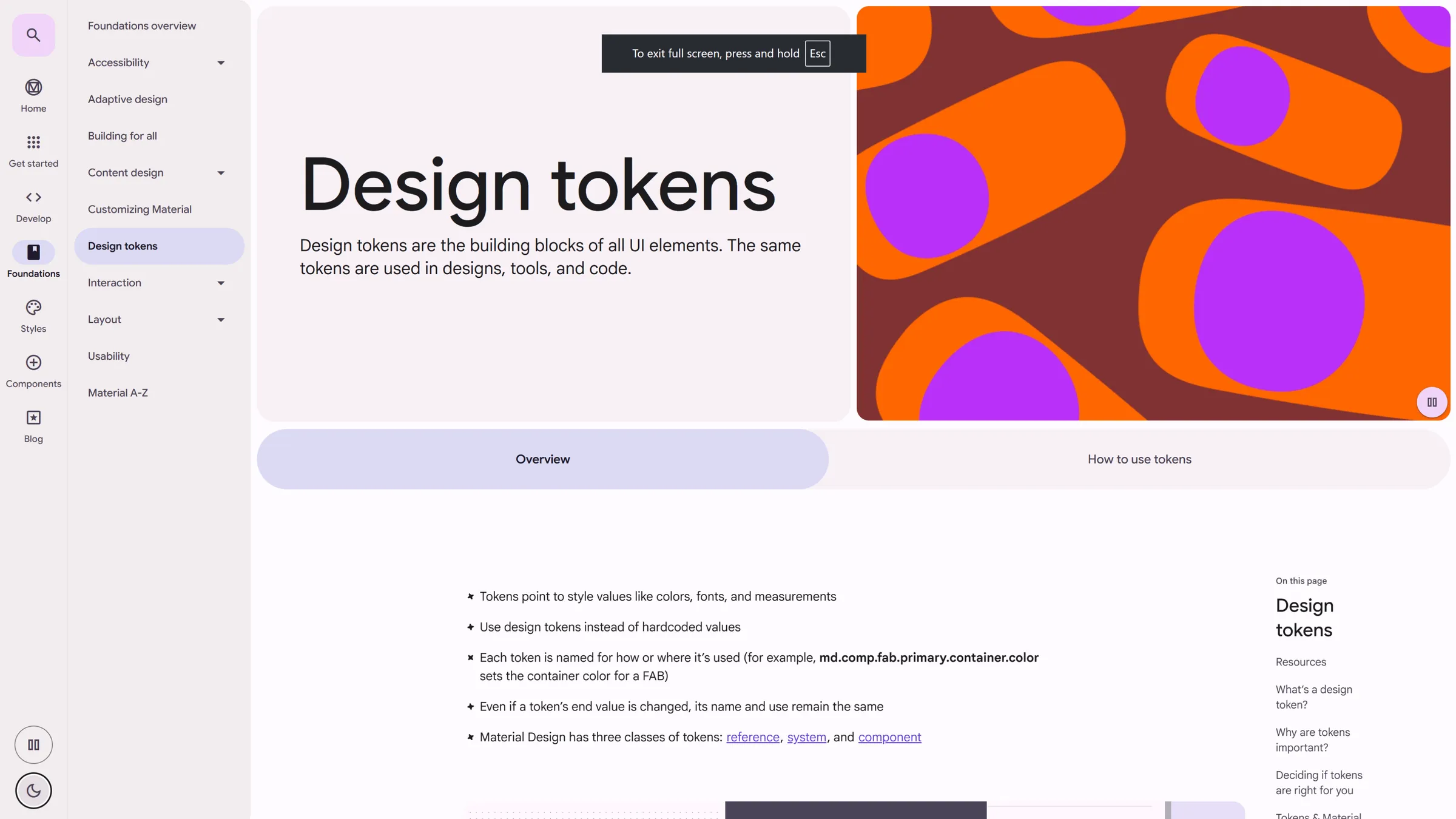Material Design token documentation.