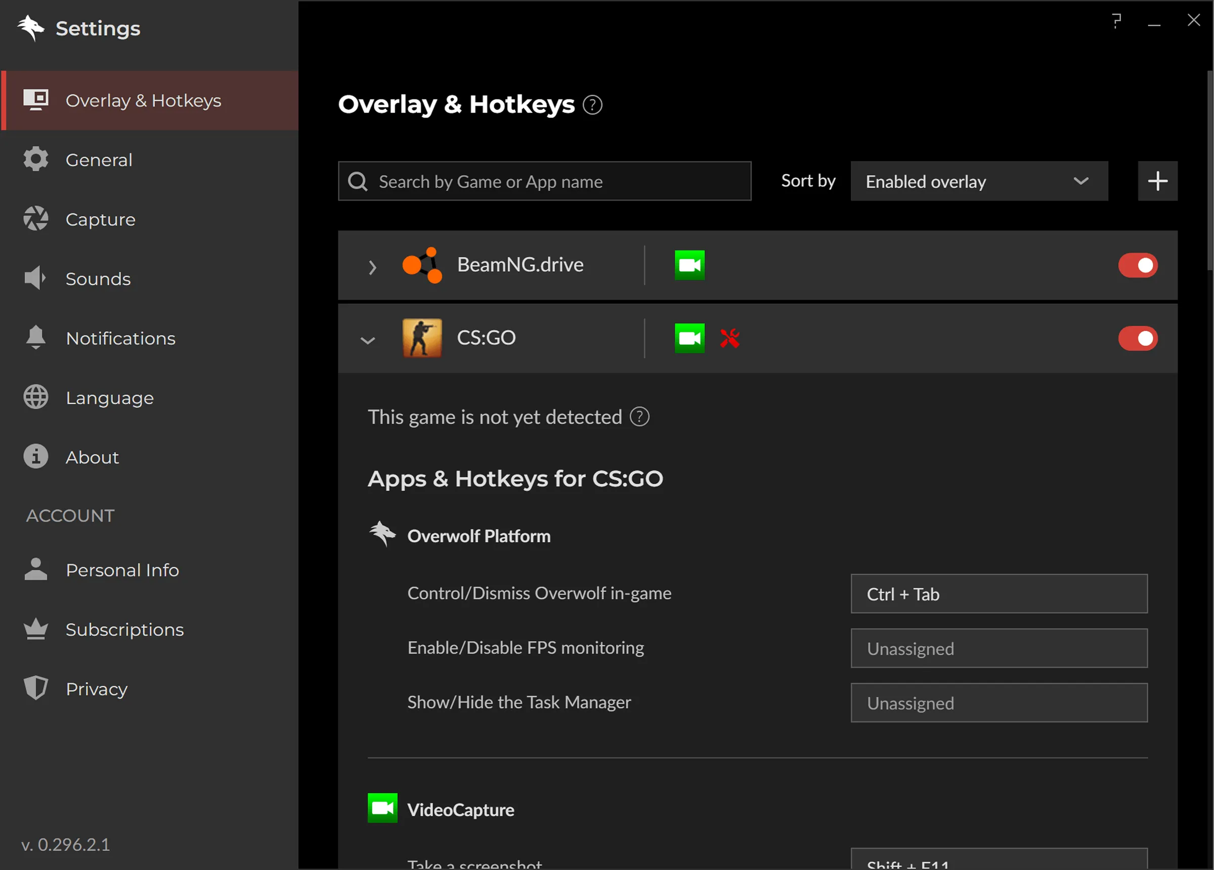 The Overwolf client settings, built on the design system.