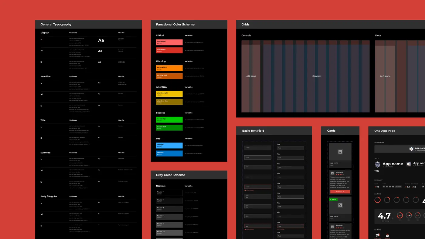 The component library in Figma, showing button variants across the marketing and product themes.