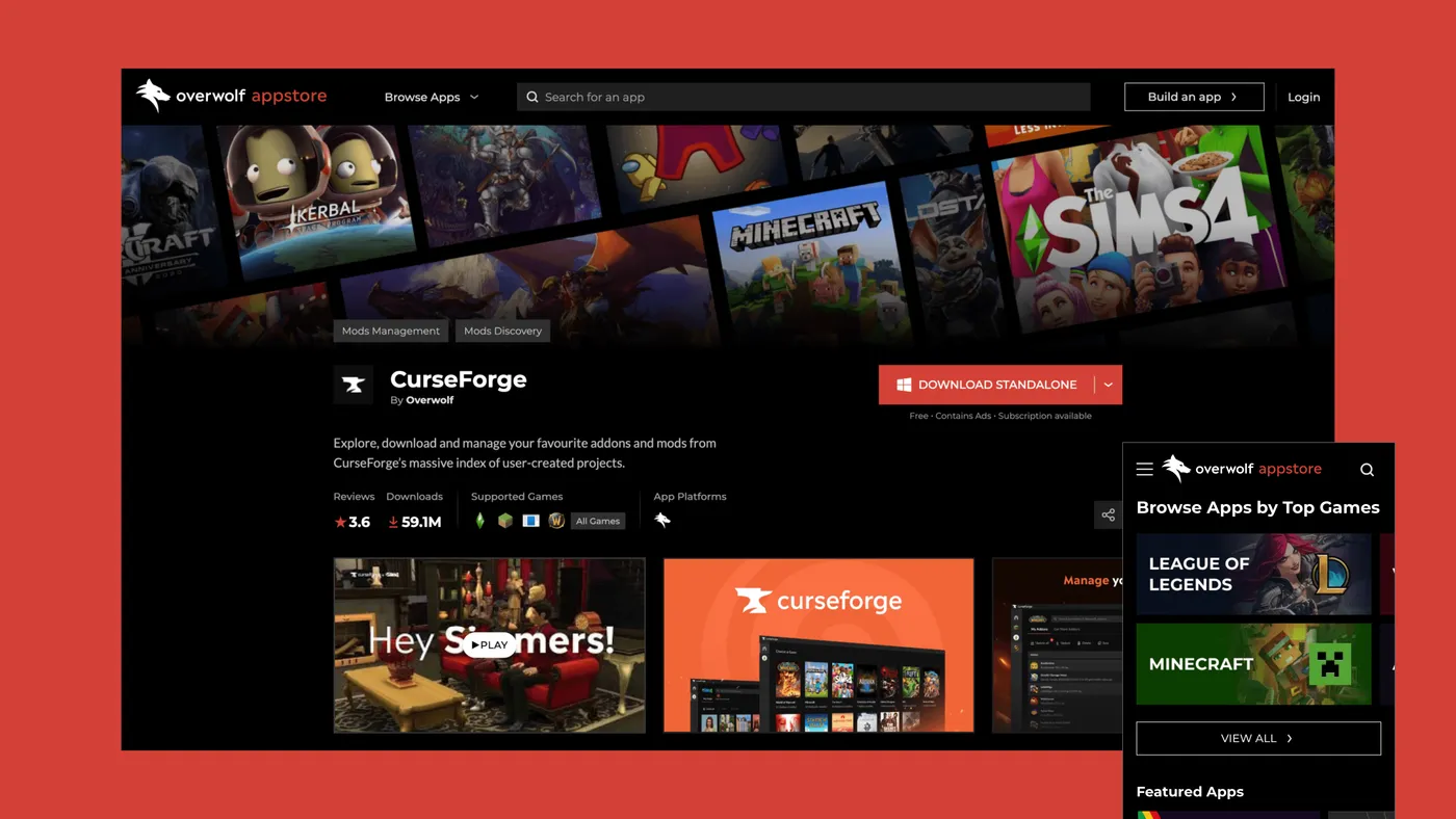 A redesigned App Store listing, with the rating, download count and supported games above the fold.