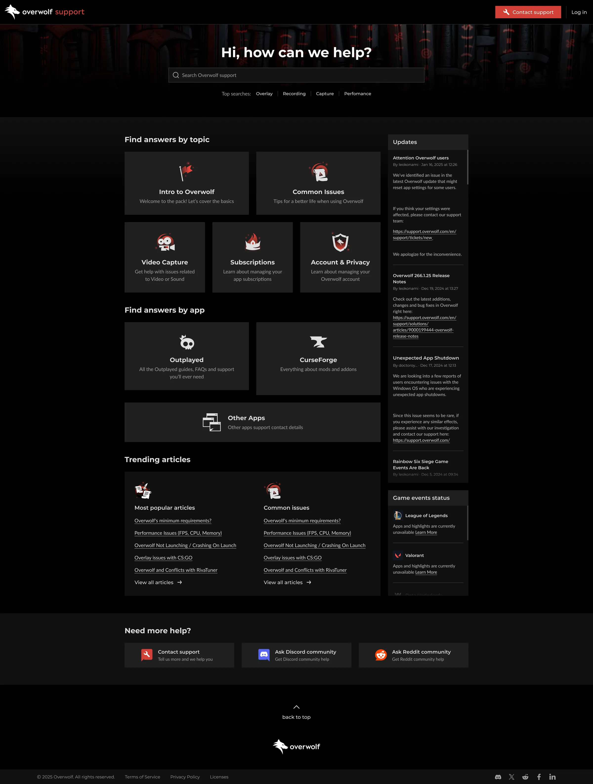 The redesigned homepage, offering answers by topic, answers by app, trending articles, and a way through when none of those help.