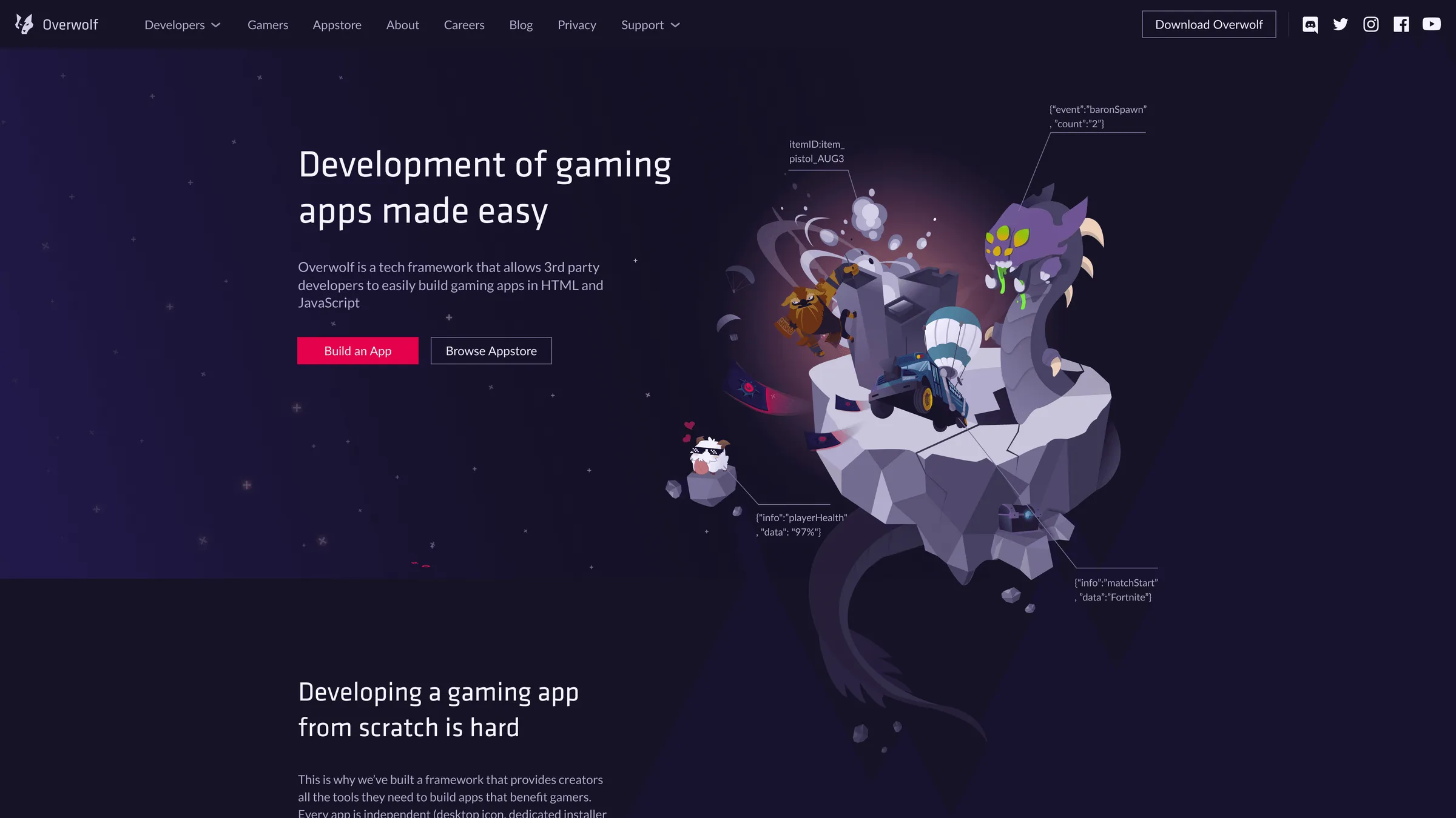 The old Overwolf homepage, in the marketing design language.