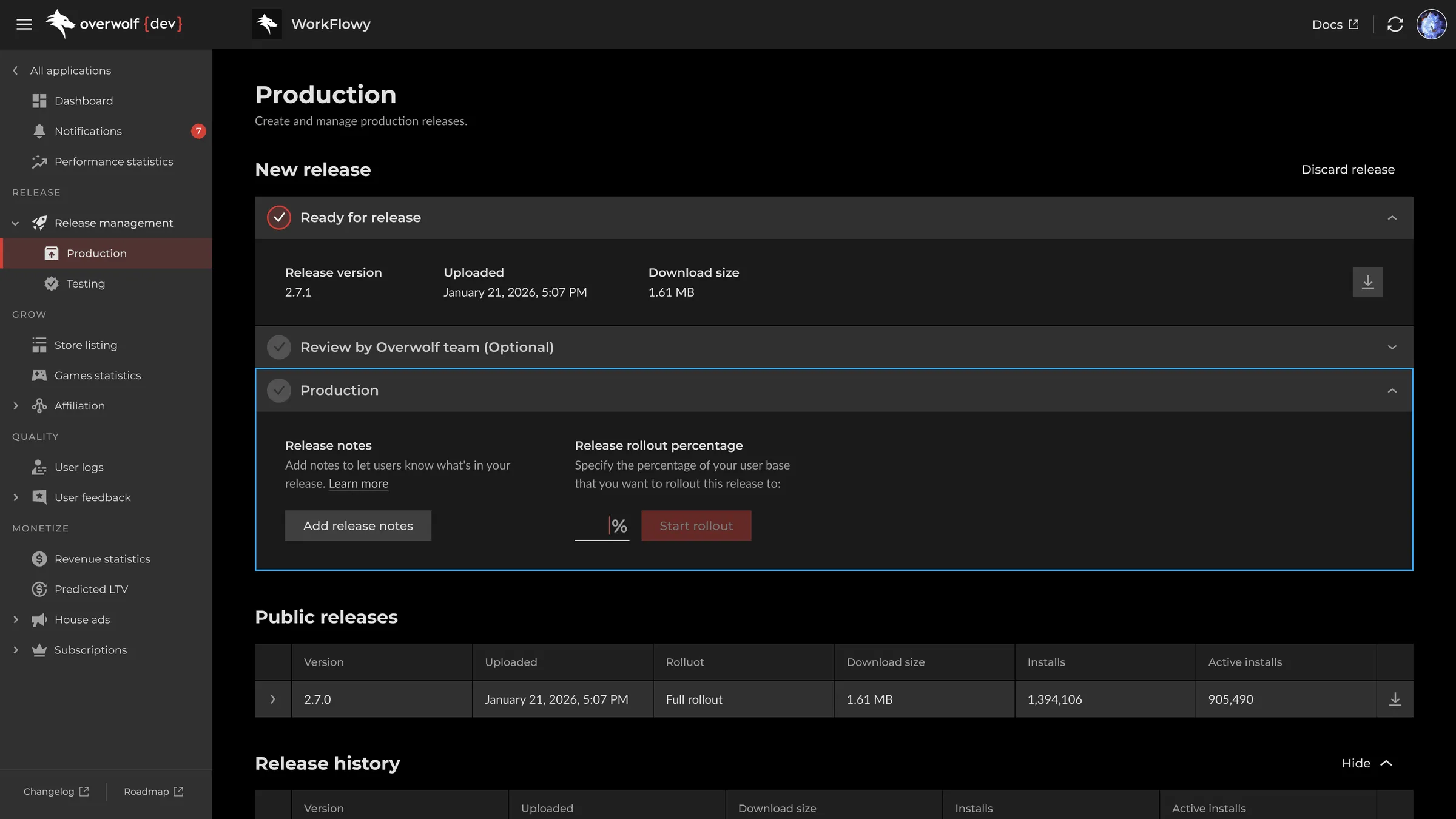 The same step as a developer sees it when review is optional, with Production in focus instead.