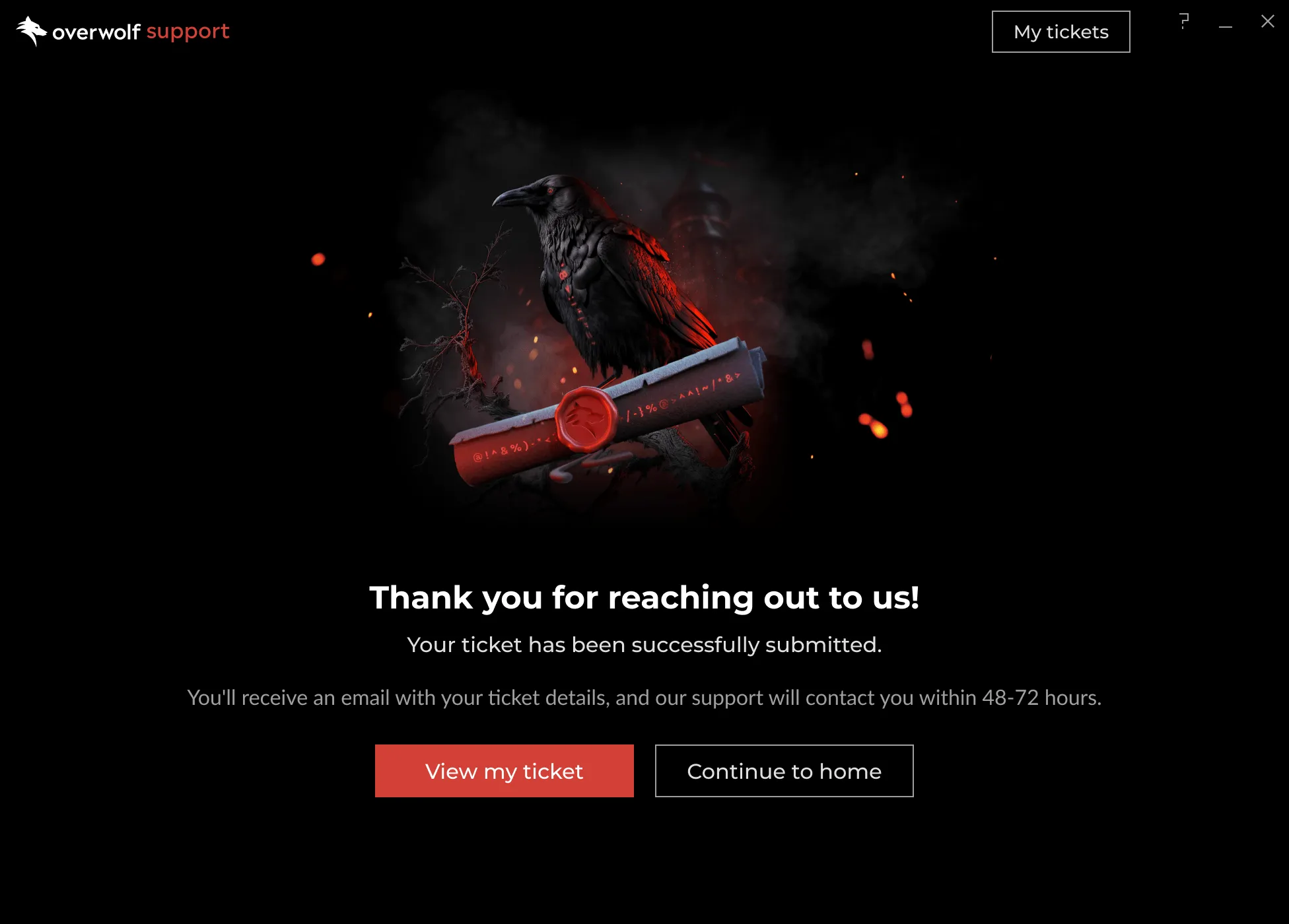 The redesigned in-client support widget, the ticket submitted.