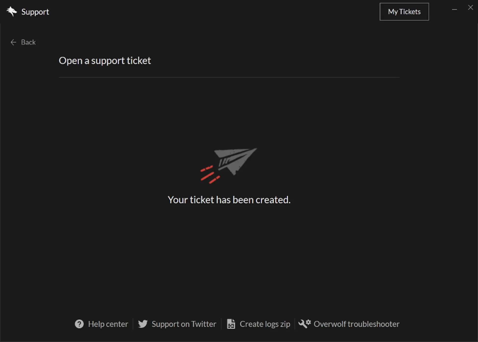 The old in-client support widget, the ticket created.